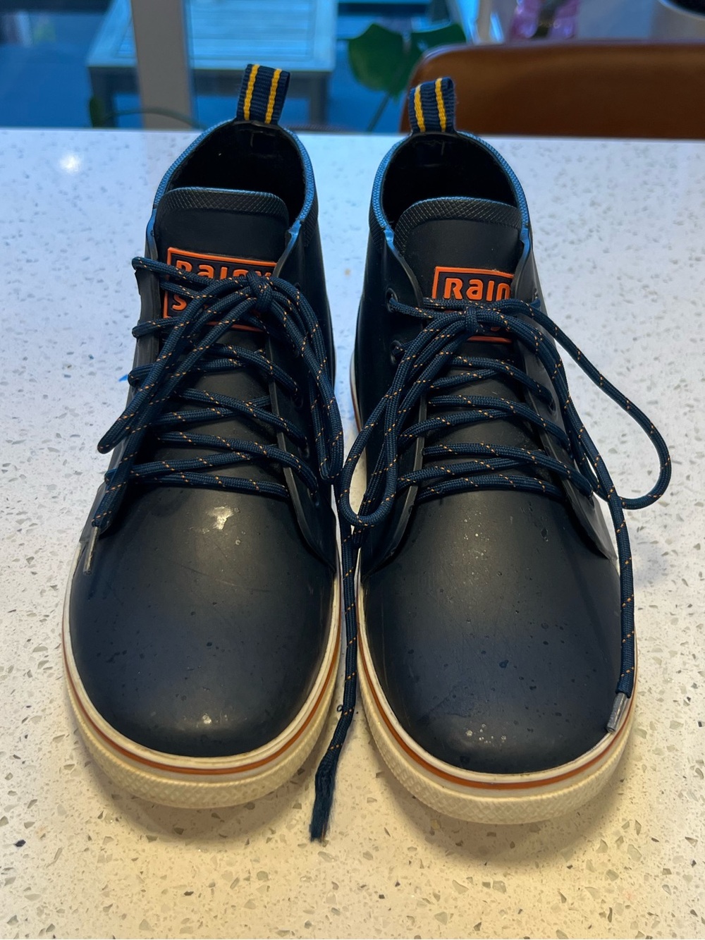 Rainy Show Navy Lace-Up Rain Shoes
